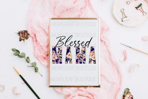 Blessed Mama, Navy Floral: Perfect for Crafting